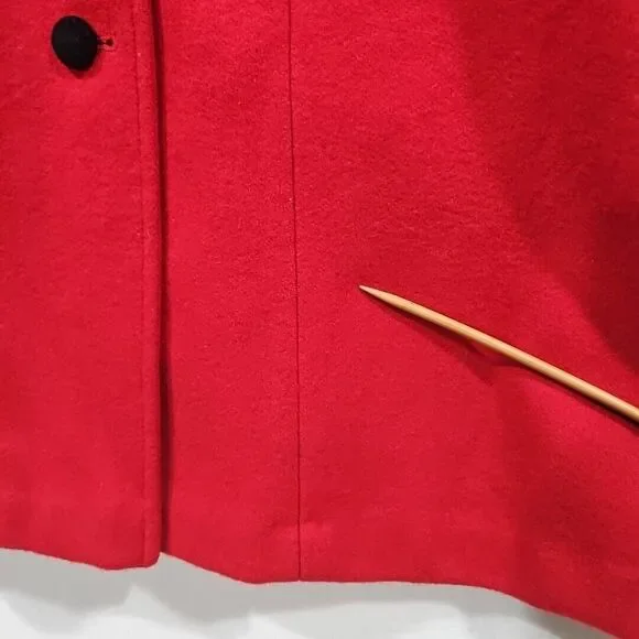 Stephanie Matthews Girls 100% Wool Red Jacket Coat Black Velvet Size 5 Long Hood